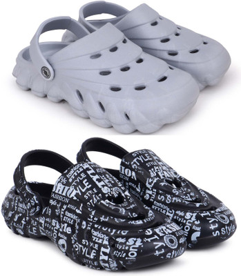 KAPYANSH Men Combo Pack of 2, Ultra cushion, Flipflops, Slipper, Slides, Sandal, Clogs Men Casual(Grey, Black , 6)