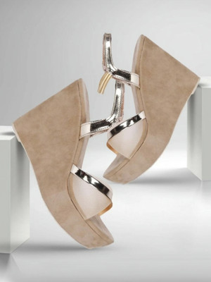 EASYLINE Women Wedges(Beige , 6)