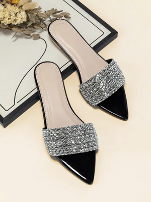 Zoyci Women Flats(Black, Silver , 9)