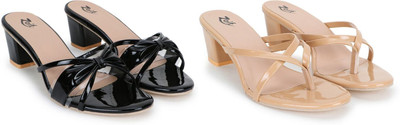 Zaif Women Heels(Black, Beige , 6)