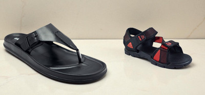 Classica Men Sandals(Black, Red , 9)