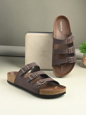 UNDERROUTE Stylish Dual Strap Buckle Design Men Sandals(Brown , 10)