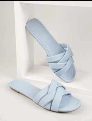 GeruCrafts Women |Premium|Comfort|Trendy|Lightweight|Stylish|Flats|Chapal|Slippers Slides(Blue , 6)