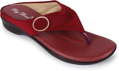 BIG BIRD FOOTWEAR Flat Casual V-strap Sandals for Women & Girls (Cherry) Women Maroon Flats