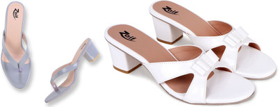Zaif Women Heels(White, Grey , 5)