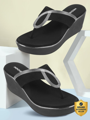MOCHI BuckledOpenToe Women Wedges(Black , 5)