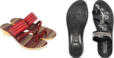 hiyaga Women Casual(Red, Black , 5)