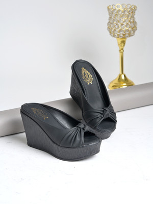 SHOETOPIA Girls Slip-on Wedges(Black , 12-13 Years)