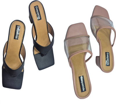 Cozystride Women Heels(Black, Pink , 8)