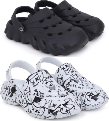 KAPYANSH Men Combo Pack of 2, Ultra cushion, Flipflops, Slipper, Slides, Sandal, Clogs Men Casual(Black, White , 9)