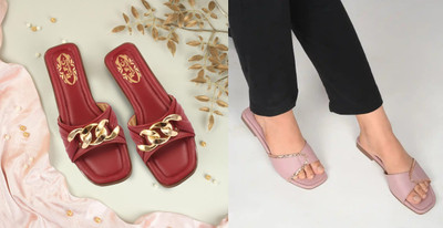 R F C Women Flats(Maroon, Pink , 7)