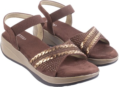 METRO Women Wedges(Brown, Gold , 8)