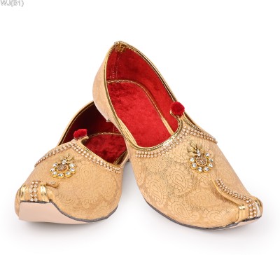 Royal Khwaab Wedding juttis,Stylish Sherwani Ethnic Mojaris Comfortable& Handcrafted Men Bellies(Gold , 10)