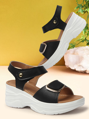 VENDOZ Women Wedges(Black , 8)