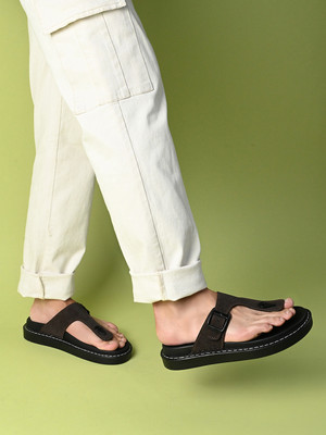 LOUIS STITCH Brunette Lightweight T-Strap Slip-On with PU Cushion Sole Men Sandals(Brown , 11)
