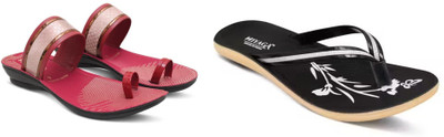 hiyaga Women Casual(Black, Red , 8)