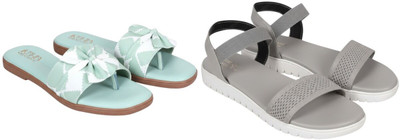 Kuhu Creations Women Flats(Grey, Green , 6)