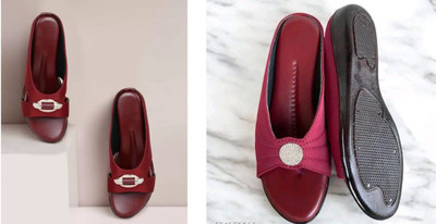 hunyza footwear Women Flats(Maroon, Pink , 8)