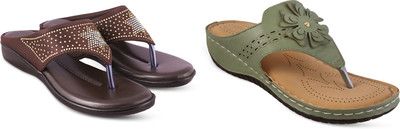 hunyza footwear Women Flats(Brown, Green , 4)