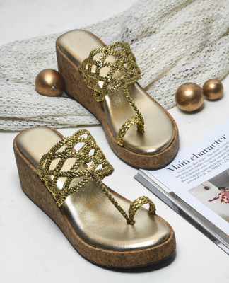 TRYME Women Wedges(Gold , 3)