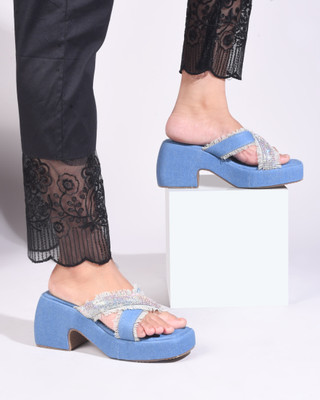 jm looks Women Heels(Blue , 4)