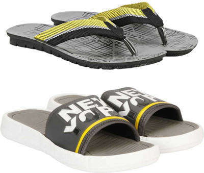 RIFOF Men Sandals(Yellow, Grey , 6)