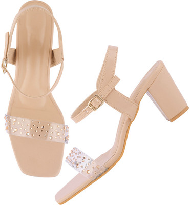 TRYME Women Heels(Beige , 8)