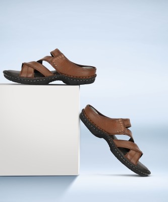 Hitz Tan Leather Open Toe Indoor Outdoor Slippers Men Tan Sandals