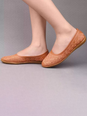 LEEFANT Jaipuri Embroidery Ballerinas / Girls Stylish Juttis For Wedding Party Women Casual(Brown , 9)