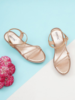 POPPY PINK Women Wedges(Gold , 6)