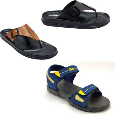 Classica Men Sandals(Brown, Tan, Blue , 10)