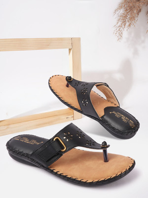 BIG BIRD FOOTWEAR Flat Casual V-strap Doctor Sandals for Women & Girls (Black) Women Flats(Black , 8)