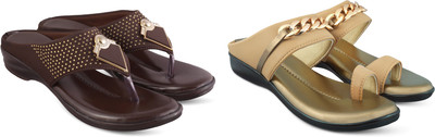 hunyza footwear Women Flats(Brown, Gold , 9)