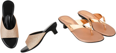 kishu Women Heels(Gold, Brown , 5)