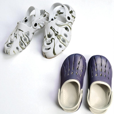 Monrav Men Clogs(White, Navy , 6)