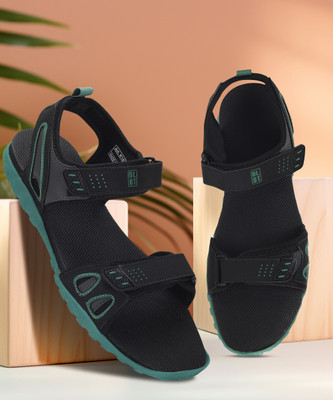Paragon K1422G Men's Stylish Lightweight & Durable Black-Sea Green Velcro Sandals Men Sandals(Black , 8)