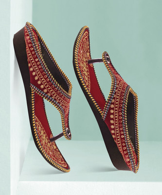 ZAISHA Women Flats(Red, Gold , 9)