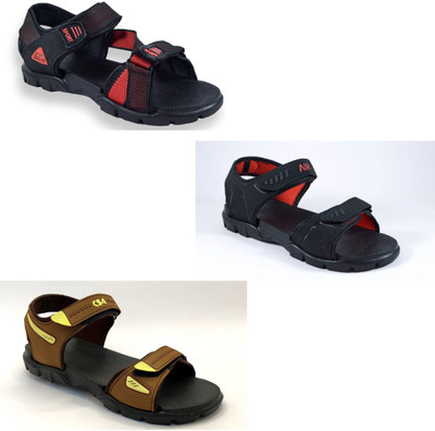Classica Men Sandals(Black, Red, Black, Red, Brown , 6)