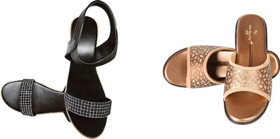 PMS Women Wedges(Black, Brown , 8)