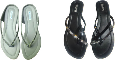 Nicesteps Women Flats(Black, Grey , 7)