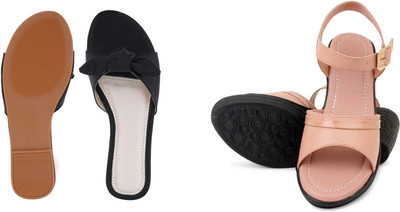 PMS Women Wedges(Pink, Black , 4)