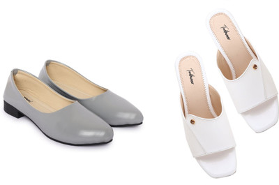 Todhwear Women Heels(Grey, White , 5)