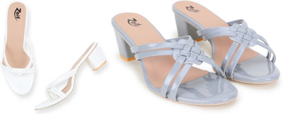 Zaif Women Heels(White, Grey , 7)