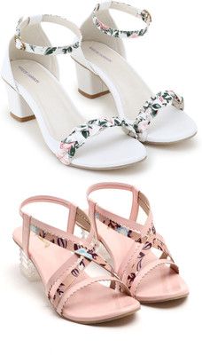SUPPOSE Women Heels(White, Pink , 6)