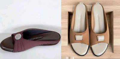 hunyza footwear Women Flats(Brown, White , 9)