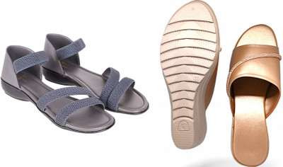 PMS Women Wedges(Grey, Olive , 8)