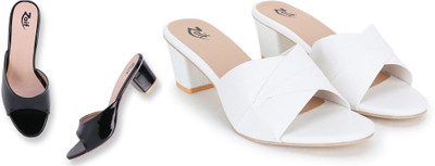 Zaif Women Heels(White, Black , 5)