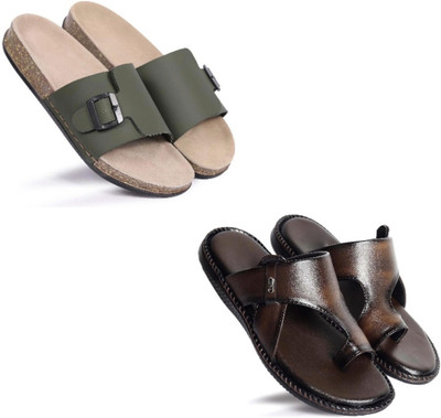 Walkivo Men Sandals(Green, Brown , 9)