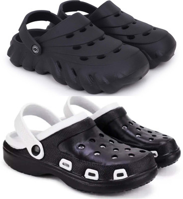 Pampy Angel Men Combo Pack of 2, Ultra cushion, Flipflops, Slipper, Slides, Sandal, Clogs Men Casual(Black, White , 8)