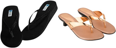 kishu Women Heels(Gold, Black , 5)